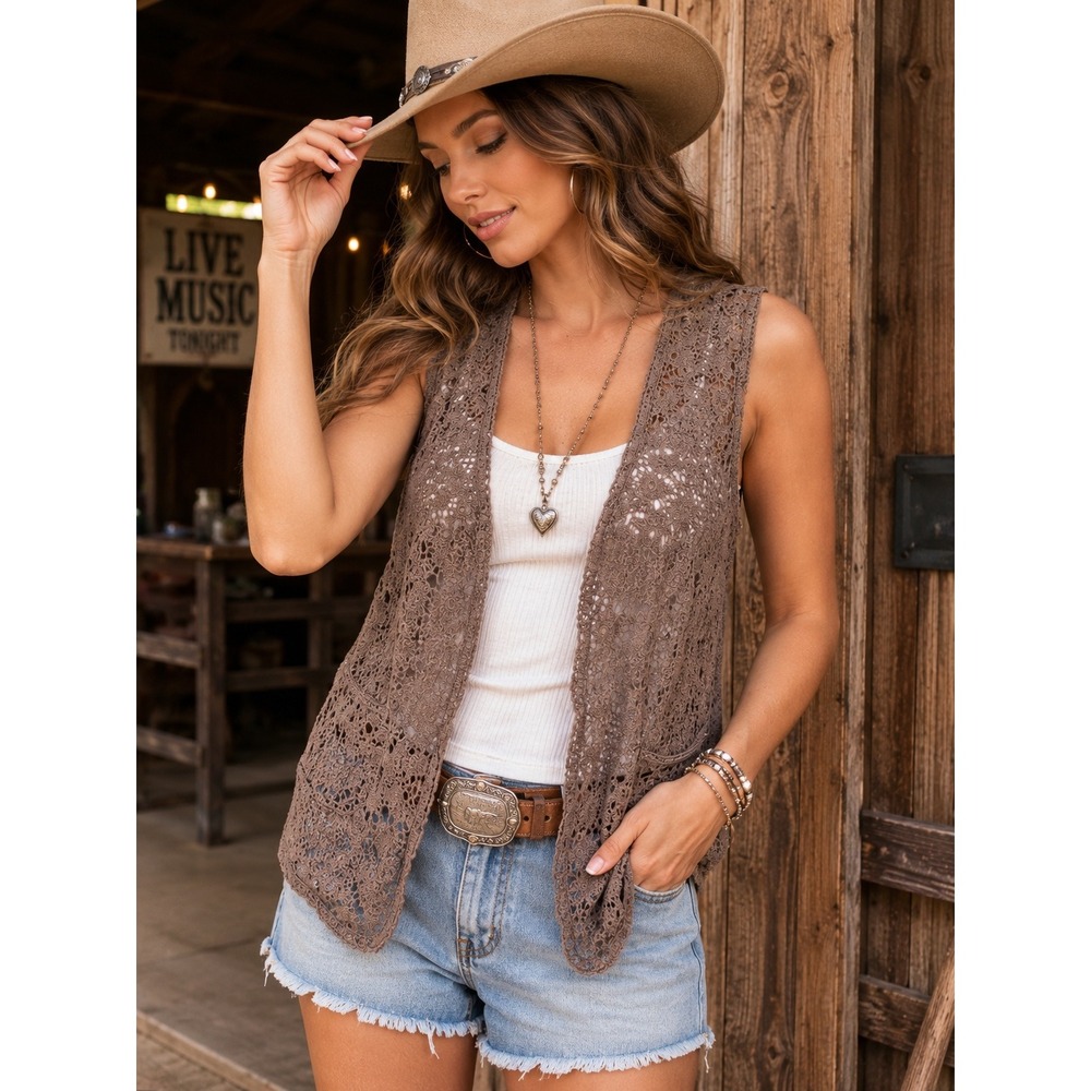 J. Jill Crochet Lace Vest‎ Large Boho Western Cowgirl Festival Concert Layering